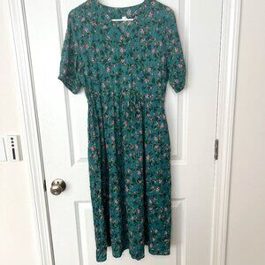 Bohemian Floral Maxi Dress Women's Size Large Pockets